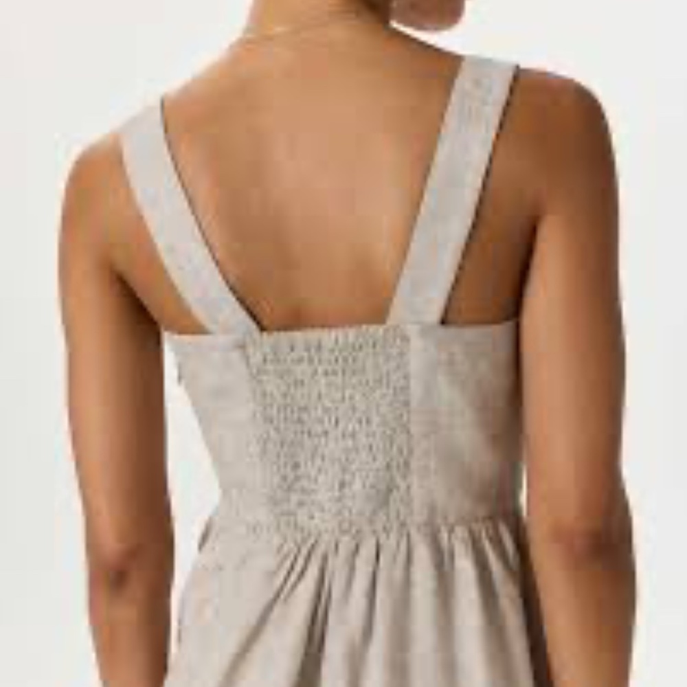 100% European Linen Fit & Flare Midi Dress Color Flax/Size L - Picture 3 of 14